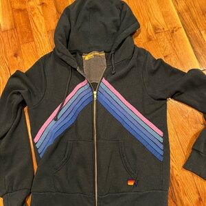 Aviator Nation Black Hoodie with Pink and Blue Stripes-never worn